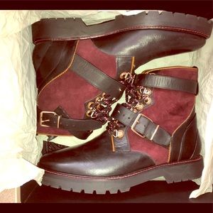 Burberry NWT Burgundy Suede & Black Leather Boots